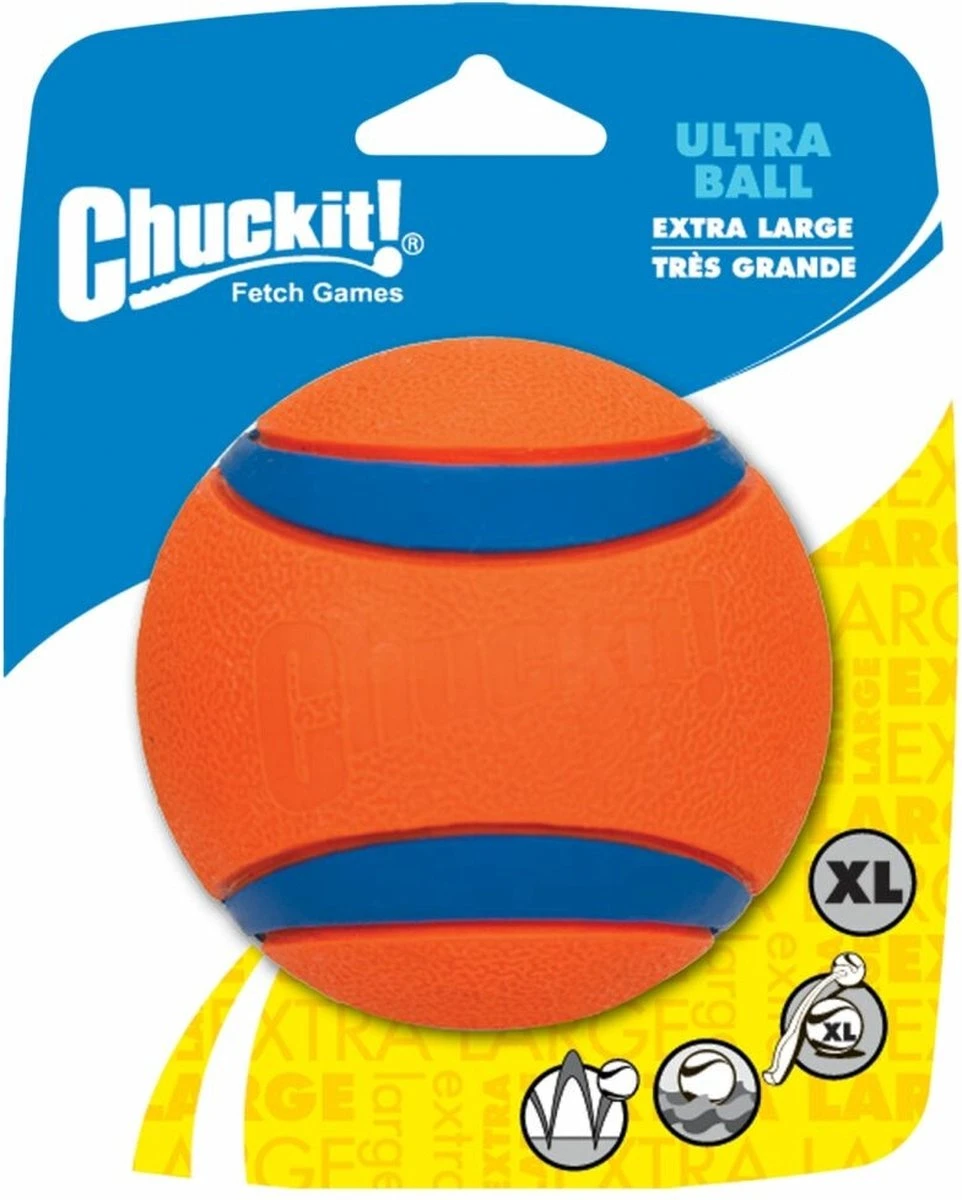 Chuckit! Ultra Ball XL – Honden Speelgoed – Ø 9 Cm – Oranje/Blauw – Apporteerspeelgoed – 1-Pack 1 Chuckit! Ultra Ball XL – Honden Speelgoed – Ø 9 Cm – Oranje/Blauw – Apporteerspeelgoed – 1-Pack