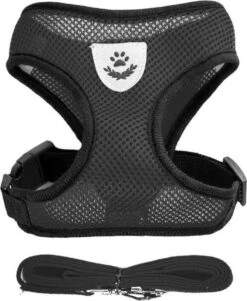 Luxyana Pets Hondentuig - M - 32-55cm - Harnas Voor Hond Of Grote Kat - Easy Step-in Hondenharnas - Inclusief Bijpassend Riempje - Zwart